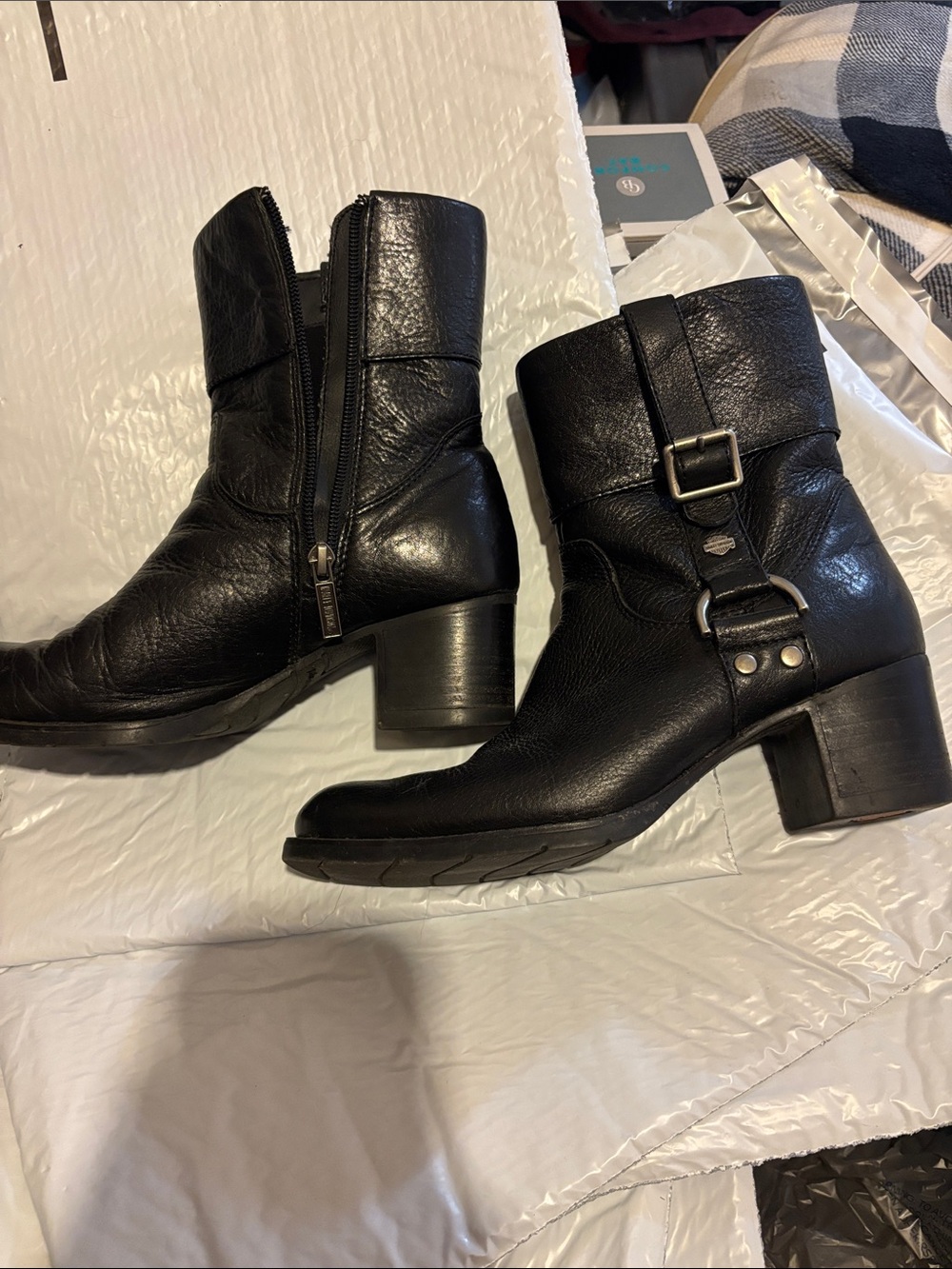 Harley-Davidson Black Leather Buckle Ankle Boots